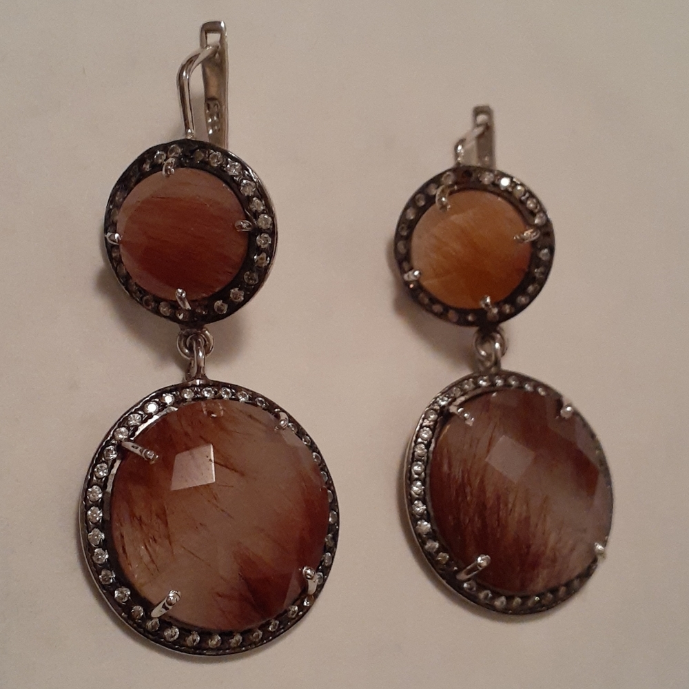Rutilated Stones & Crystals Design Earrings .925